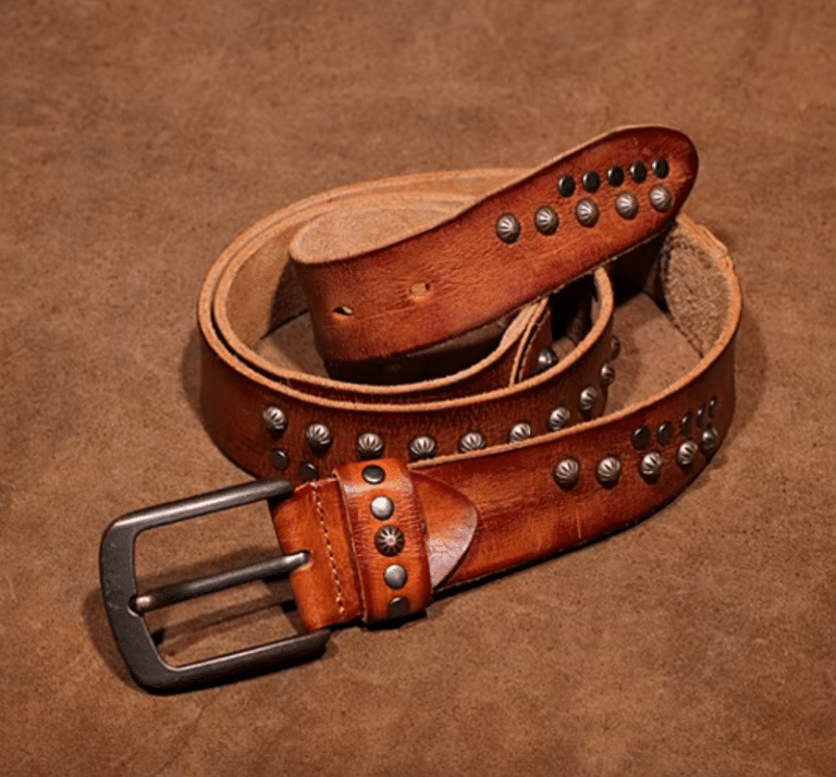 Ceinture cowboy cuir vintage rivets et tête de mort (8)