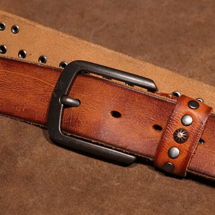 Ceinture cowboy cuir vintage rivets et tête de mort (9)