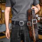 Ceinture cowboy en cuir épais craquelé vintage (10)