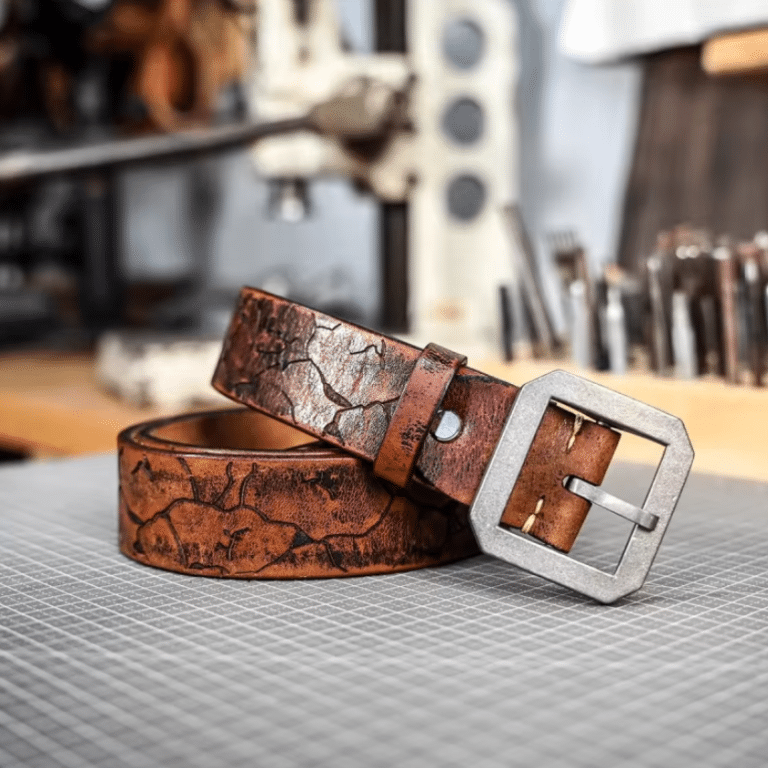 Ceinture cowboy en cuir épais craquelé vintage (7)