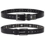 Ceinture cowboy femme cuir noir aux motifs fleurs de métal (1)