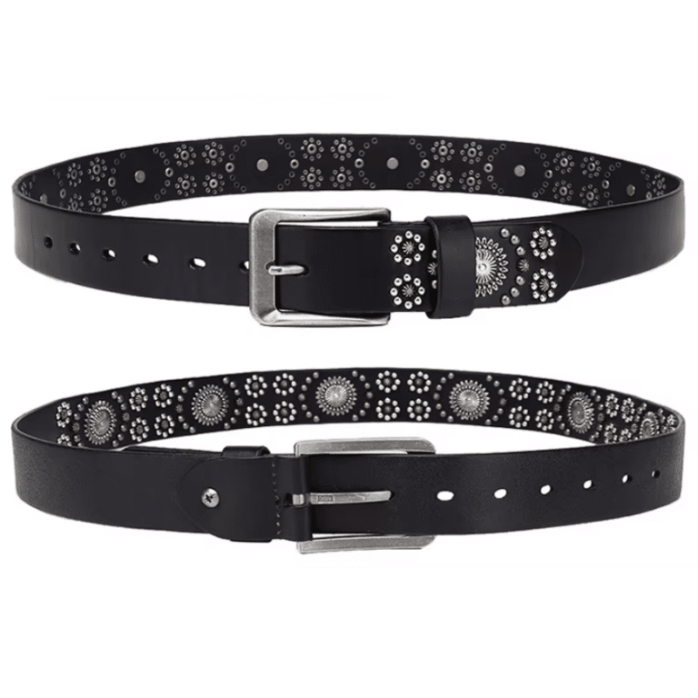 Ceinture cowboy femme cuir noir aux motifs fleurs de métal (1)