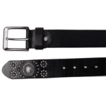 Ceinture cowboy femme cuir noir aux motifs fleurs de métal (2)