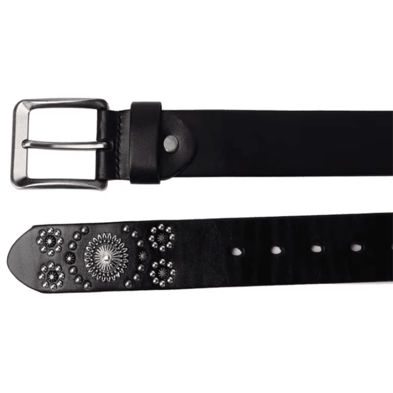 Ceinture cowboy femme cuir noir aux motifs fleurs de métal (2)
