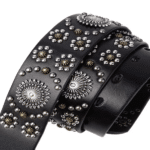 Ceinture cowboy femme cuir noir aux motifs fleurs de métal (3)