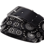 Ceinture cowboy femme cuir noir aux motifs fleurs de métal (4)