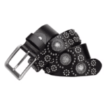 Ceinture cowboy femme cuir noir aux motifs fleurs de métal (5)