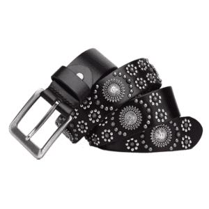 Ceinture cowboy femme cuir noir aux motifs fleurs de métal