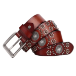 Ceinture cowboy femme cuir noir aux motifs fleurs de métal (6)