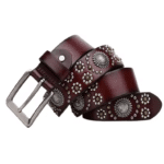 Ceinture cowboy femme cuir noir aux motifs fleurs de métal (7)