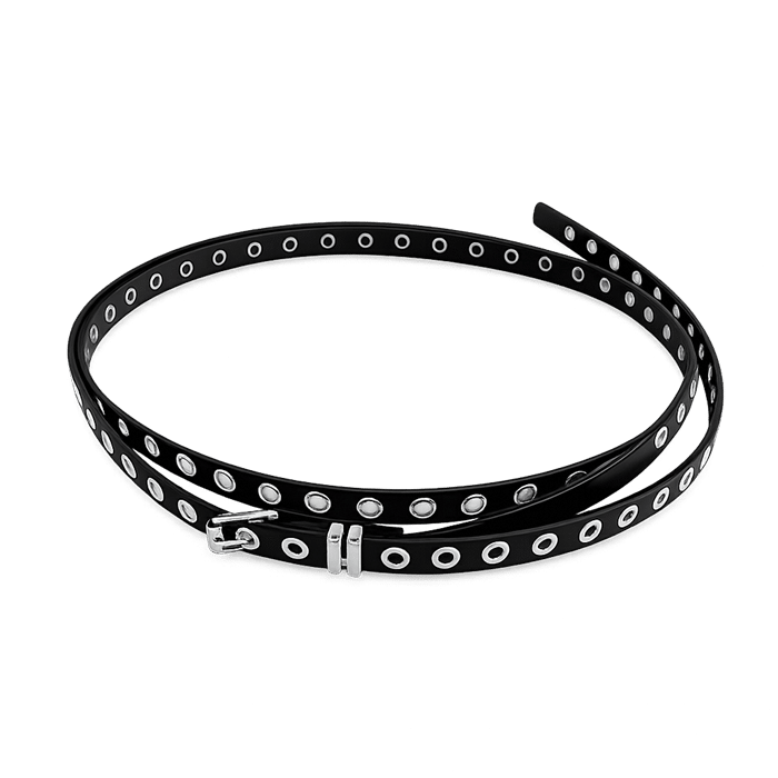 Ceinture cowboy femme double tour noire œillets western (1)