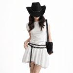 Ceinture cowboy femme double tour noire œillets western (2)