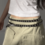 Ceinture cowboy femme double tour noire œillets western (4)