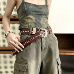 Ceinture cowboy femme rouge bordeaux à bande léopard et boucle gravée (6)