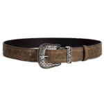 Ceinture cowboy marron cuir végan à motifs nature boucle gravée (2)