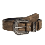 Ceinture cowboy marron cuir végan à motifs nature boucle gravée (3)