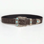 Ceinture cowboy marron cuir végan boucle vintage turquoise (1)