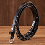 Ceinture cowboy noir femme cuir clous et étoiles argentés (2)