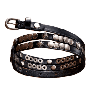 Ceinture cowboy noir femme cuir clous et étoiles argentés