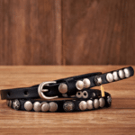 Ceinture cowboy noir femme cuir clous et étoiles argentés (5)