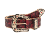 Ceinture cowboy rouge bordeaux à motifs floraux et boucle dorée (1)