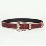 Ceinture cowboy rouge bordeaux à motifs floraux et boucle dorée (2)