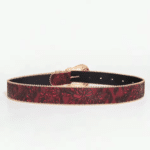 Ceinture cowboy rouge bordeaux à motifs floraux et boucle dorée (3)