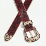 Ceinture cowboy rouge bordeaux à motifs floraux et boucle dorée (4)