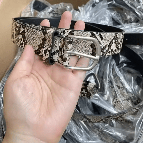 Ceinture cowboy unisexe en simili cuir python boucle argentée (1)