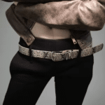 Ceinture cowboy unisexe en simili cuir python boucle argentée (2)