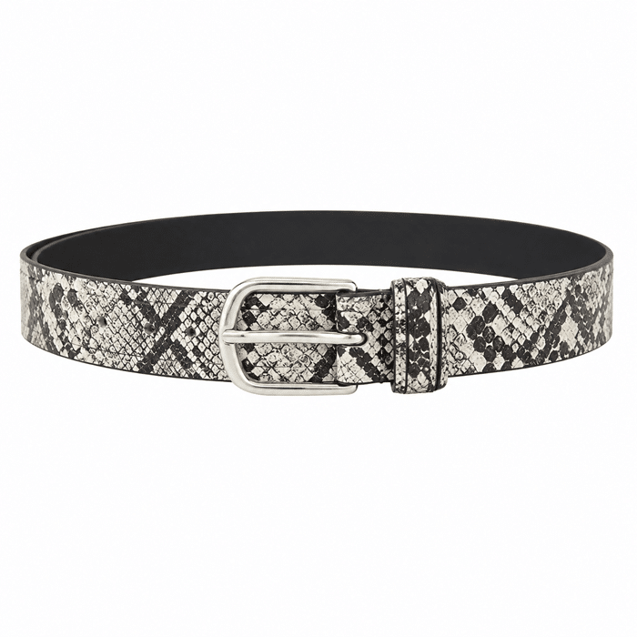 Ceinture cowboy unisexe en simili cuir python boucle argentée (4)