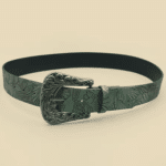 Ceinture cowboy verte effet cuir à motif ginkgo (3)
