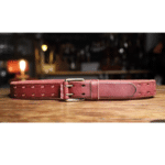 Ceinture cuir rouge perforée boucle double ardillon vintage (3)