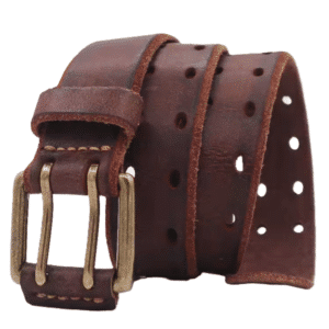 Ceinture cuir rouge perforée boucle double ardillon vintage