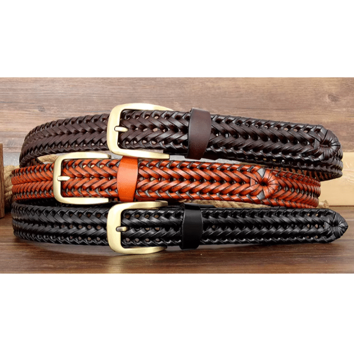 Ceinture cuir tressée vintage boucle laiton (11)