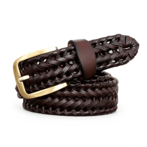 Ceinture cuir tressée vintage boucle laiton