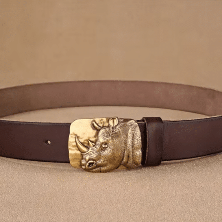 Ceinture vintage en cuir de vachette boucle rhinocéros (1)