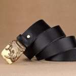 Ceinture vintage en cuir de vachette boucle rhinocéros (10)