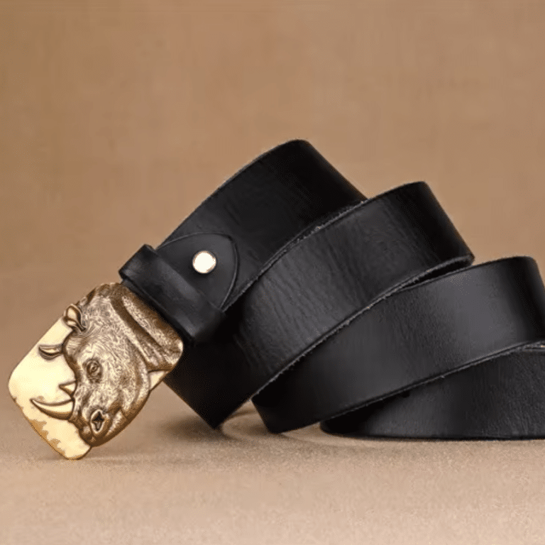 Ceinture vintage en cuir de vachette boucle rhinocéros (10)