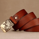 Ceinture vintage en cuir de vachette boucle rhinocéros (11)