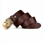 Ceinture vintage en cuir de vachette boucle rhinocéros (6)