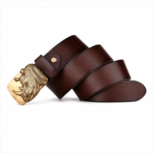 Ceinture vintage en cuir de vachette boucle rhinocéros
