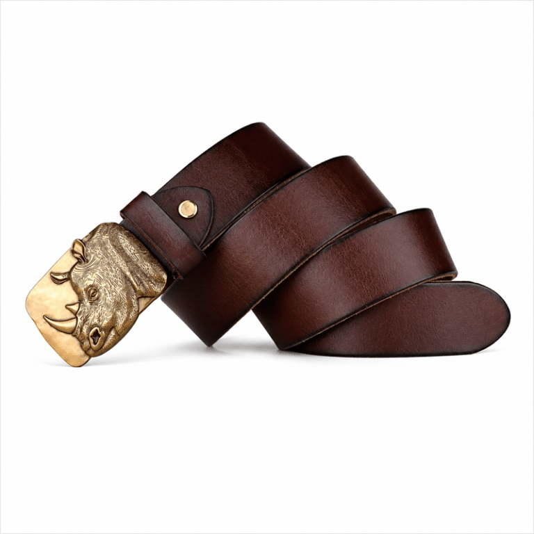 Ceinture vintage en cuir de vachette boucle rhinocéros (6)