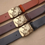 Ceinture vintage en cuir de vachette boucle rhinocéros (7)