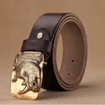 Ceinture vintage en cuir de vachette boucle rhinocéros (8)