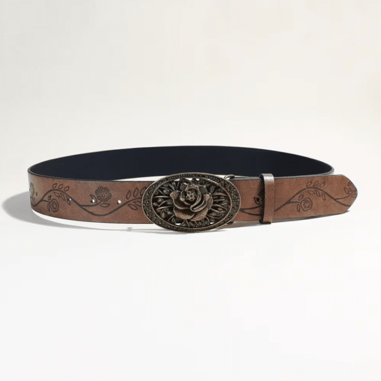 Ceinture western boucle rose vintage simili cuir (2)