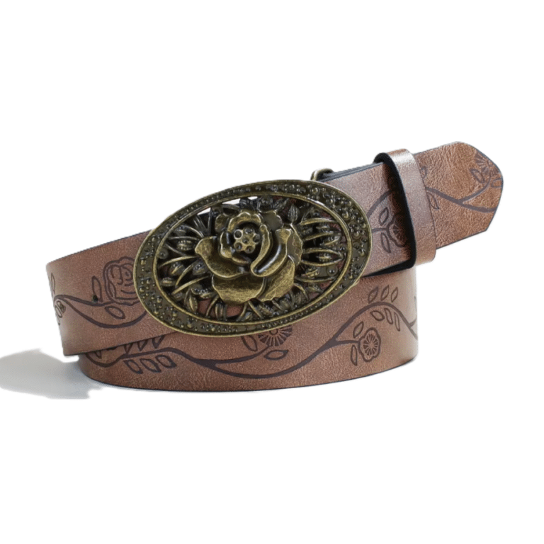 Ceinture western boucle rose vintage simili cuir (3)