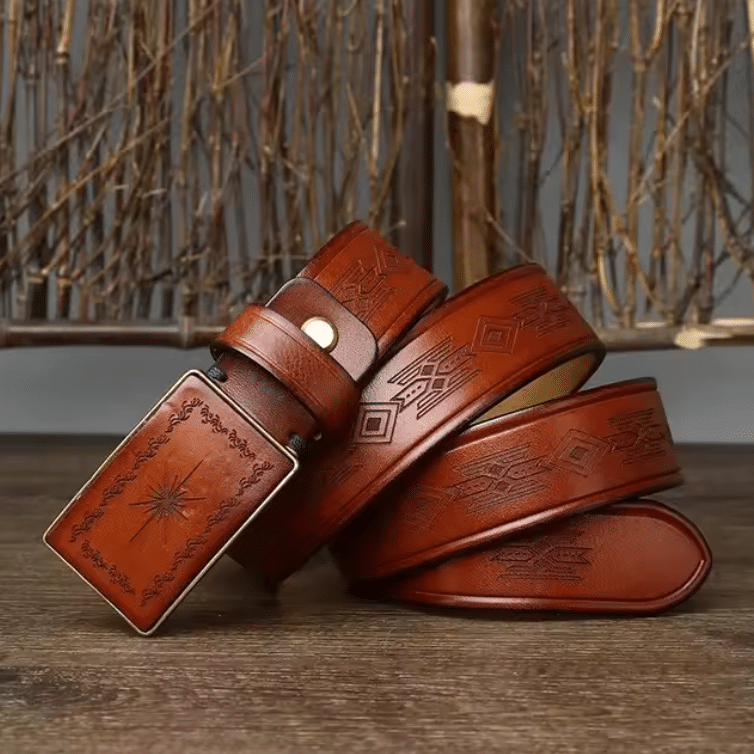 Ceinture western cuir marron boucle vintage amérindien (2)