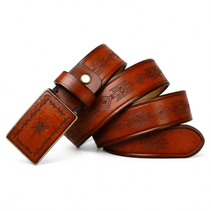 Ceinture western cuir marron boucle vintage amérindien