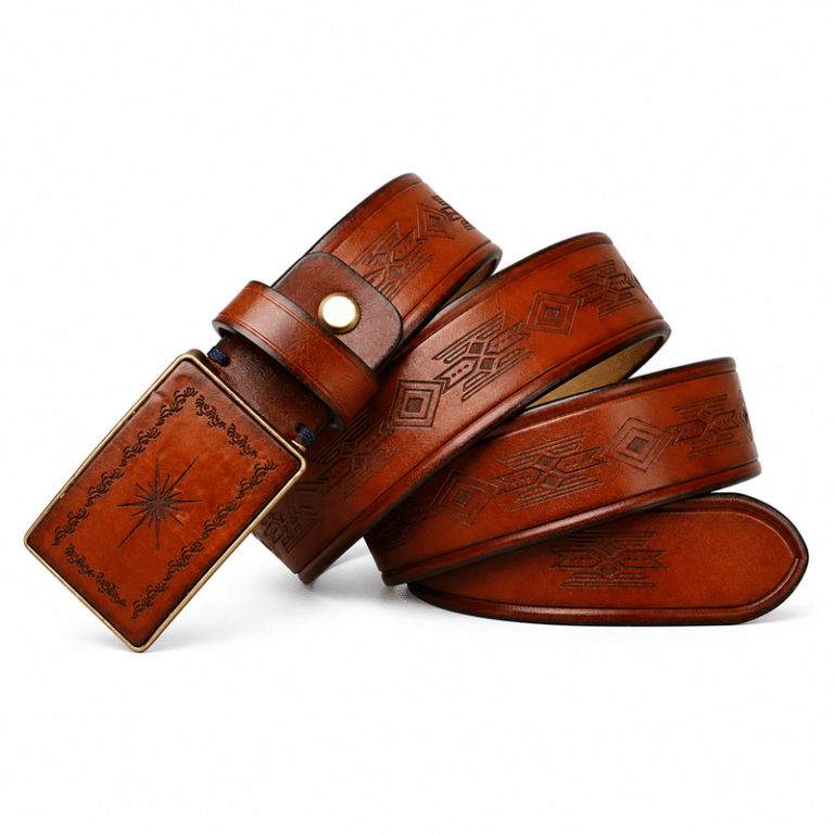 Ceinture western cuir marron boucle vintage amérindien (4)